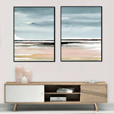 Pink Beach Landscape Canvas Wall Art Set - 40x60cm with Black Framed Finish