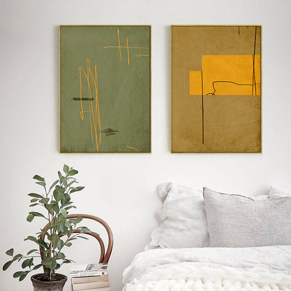 Elegant Gold Framed Canvas Wall Art - 80cm x 120cm United Study (Set of 2)