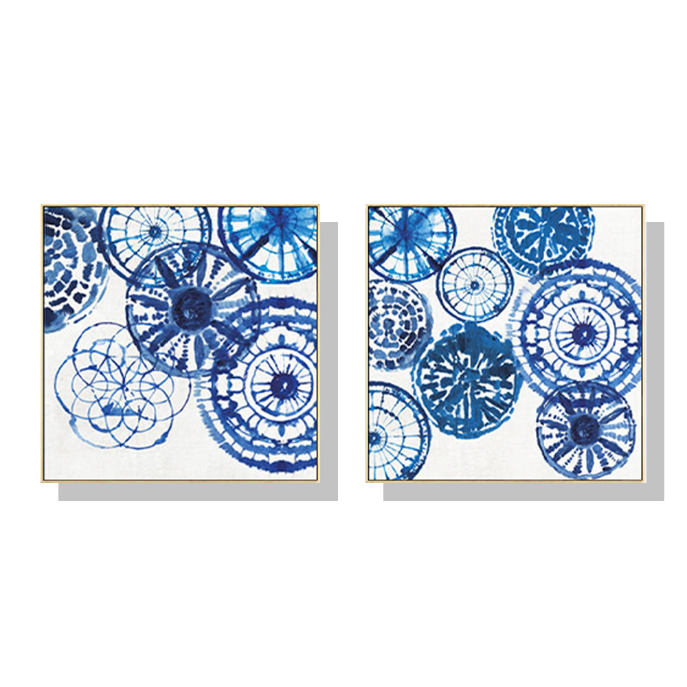 Blue Day Canvas Wall Art Set with Gold Frames - 40cm x 40cm