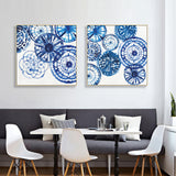 Blue Day Canvas Wall Art Set with Gold Frames - 40cm x 40cm