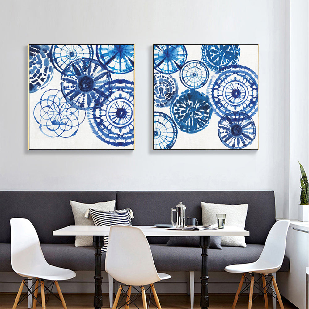 Elegant Blue Day Canvas Art Set with Gold Floating Frames - 90cm x 90cm