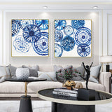 Elegant Blue Day Canvas Art Set with Gold Floating Frames - 100cm x 100cm