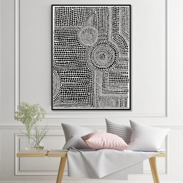 Canvas Wall Art with Black Frame - 90cmx135cm Clustered Dots Design