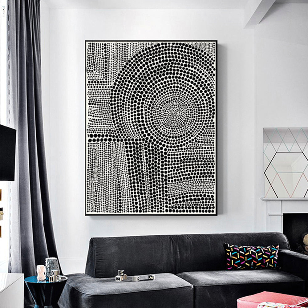 Framed Canvas Art - 100cm x 150cm Abstract Black Dot Design