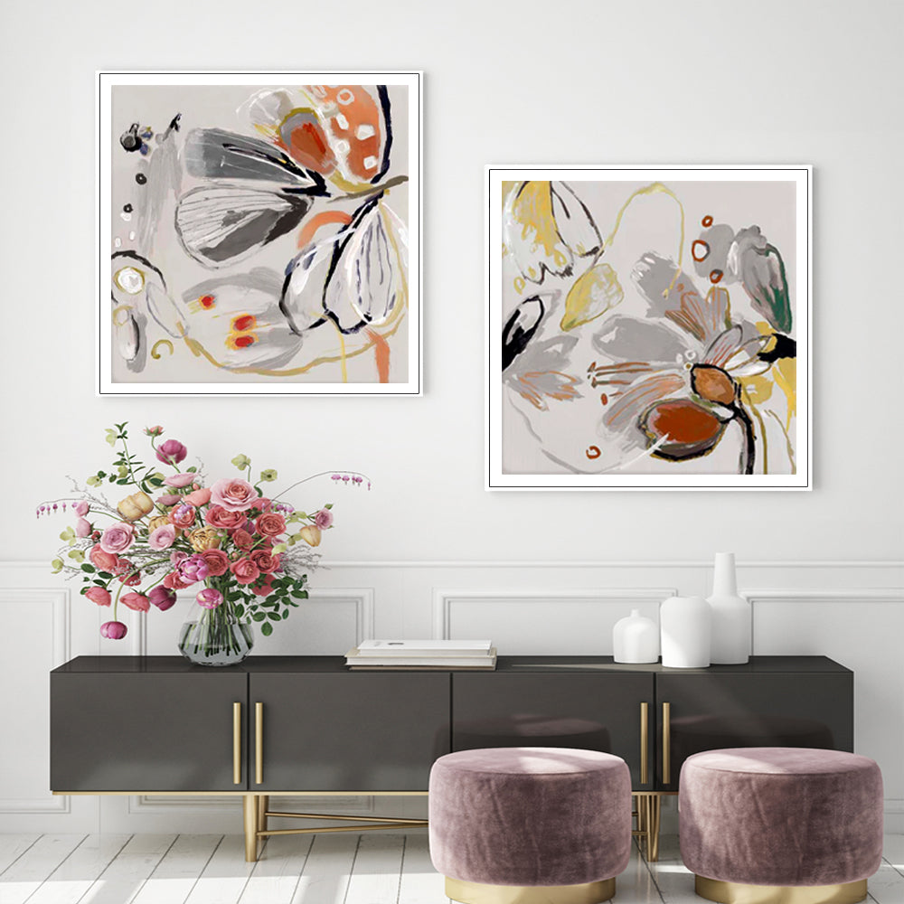 Floral Essence 90cmx90cm Canvas Art Set with White Frame - Spring Collection