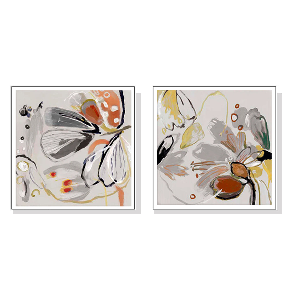 Spring Bloom Collection: 100cmx100cm Floral Canvas Art in White Frame (2 Sets)