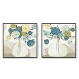 Framed Blue Bouquet Wall Art Set - 80x80cm Canvas Prints with Black Frames