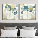 Framed Blue Bouquet Wall Art Set - 80x80cm Canvas Prints with Black Frames