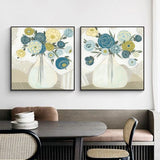 Framed Blue Bouquet Wall Art Set - 80x80cm Canvas Prints with Black Frames