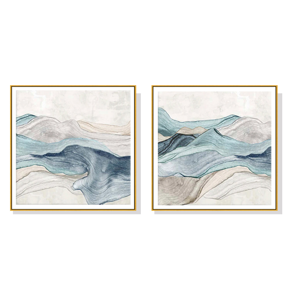 Framed Blue Mountain Canvas Art Set - 80cm x 80cm with Gold Frame