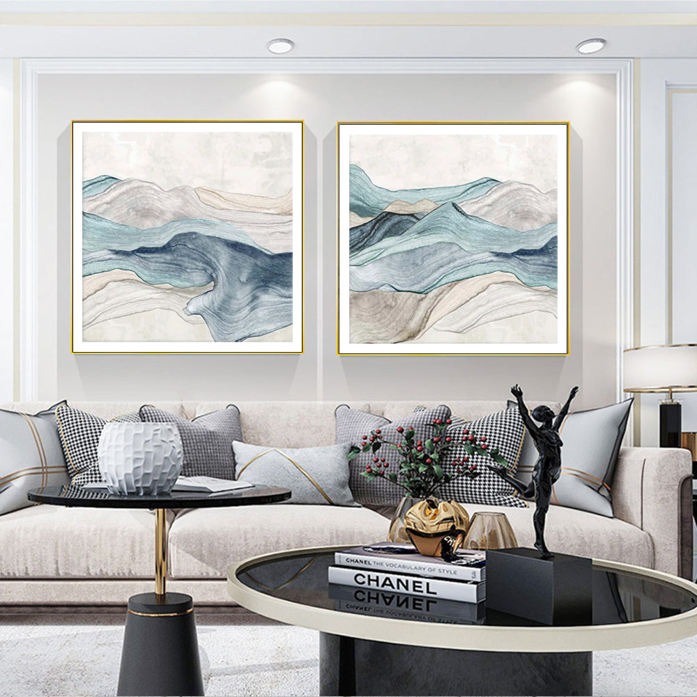 Framed Blue Mountain Canvas Art Set - 80cm x 80cm with Gold Frame