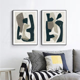 Framed Canvas Wall Art Set - 80cm x 120cm Abstract Puzzle in Black Frame