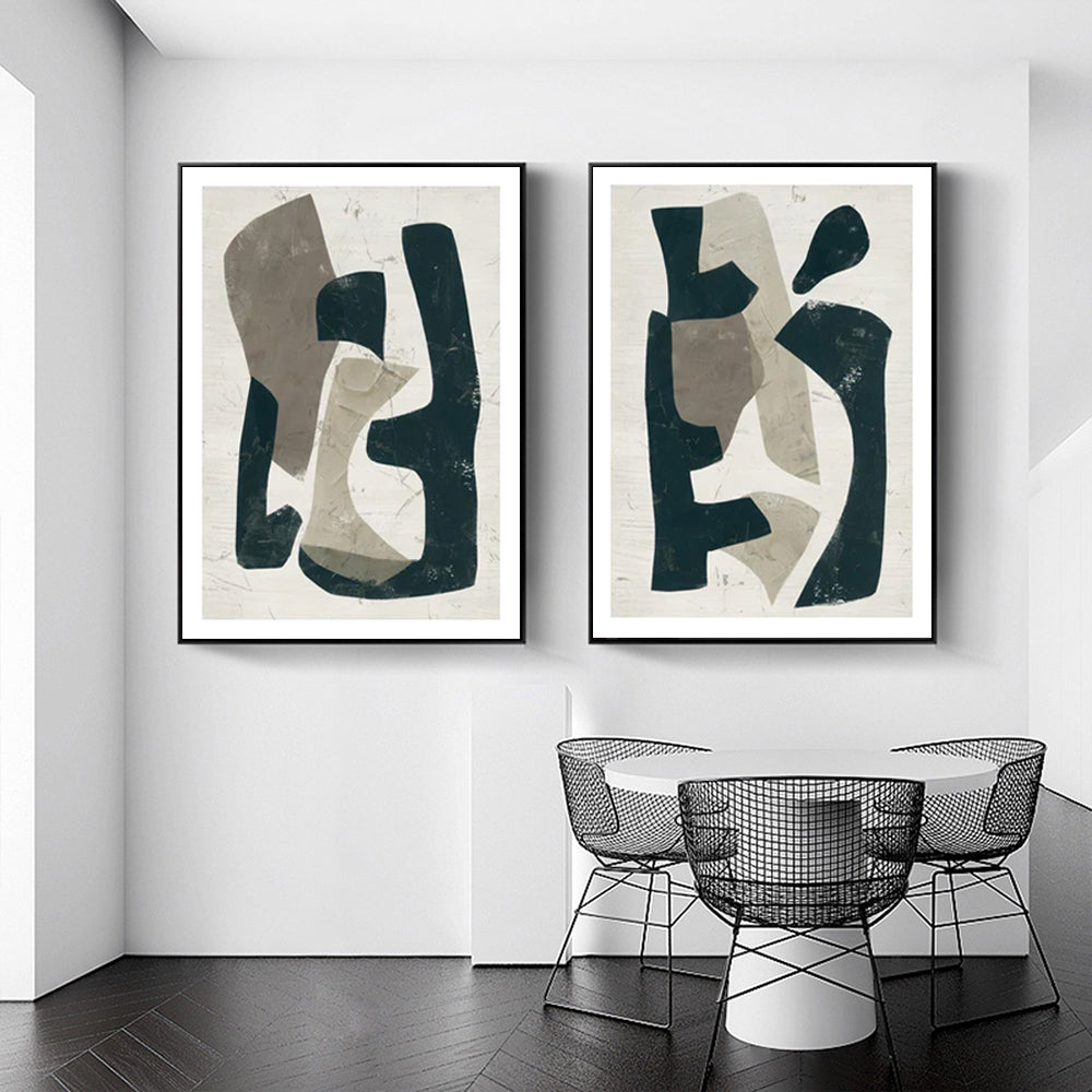 Framed Canvas Wall Art Set - 80cm x 120cm Abstract Puzzle in Black Frame