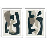 Framed Abstract Puzzle Wall Art 100cm x 150cm - Black Canvas Set of 2