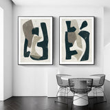 Framed Abstract Puzzle Wall Art 100cm x 150cm - Black Canvas Set of 2