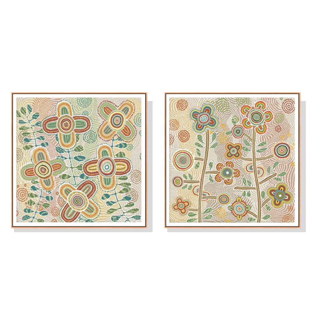 Charming 80cmx80cm Canvas Wall Art Set with Wooden Frame - Lovely Pattern II