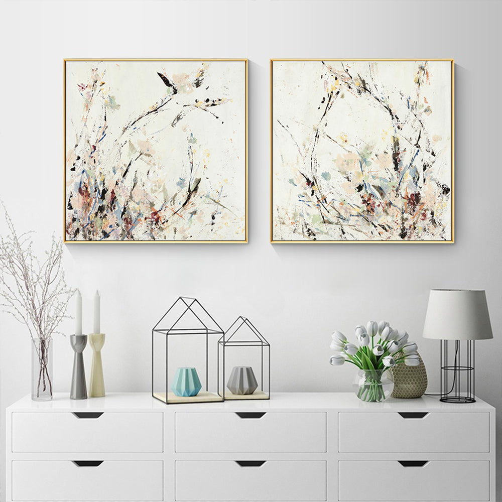 Framed Canvas Art Set - 50cm x 50cm Afternoon Walk in Elegant Gold Frame