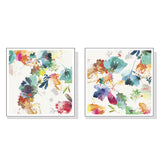 Glitchy Floral Canvas Wall Art Set - 40cm x 40cm with White Floating Frames