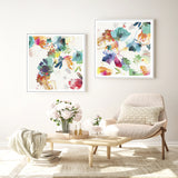 Glitchy Floral Canvas Wall Art Set - 40cm x 40cm with White Floating Frames