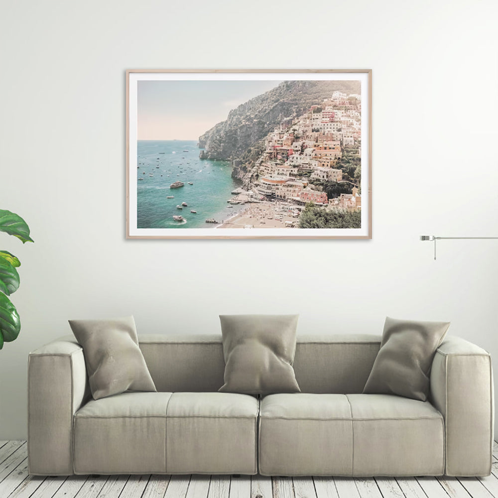 Amalfi Coast Canvas Wall Art with Wooden Frame - 90cm x 135cm