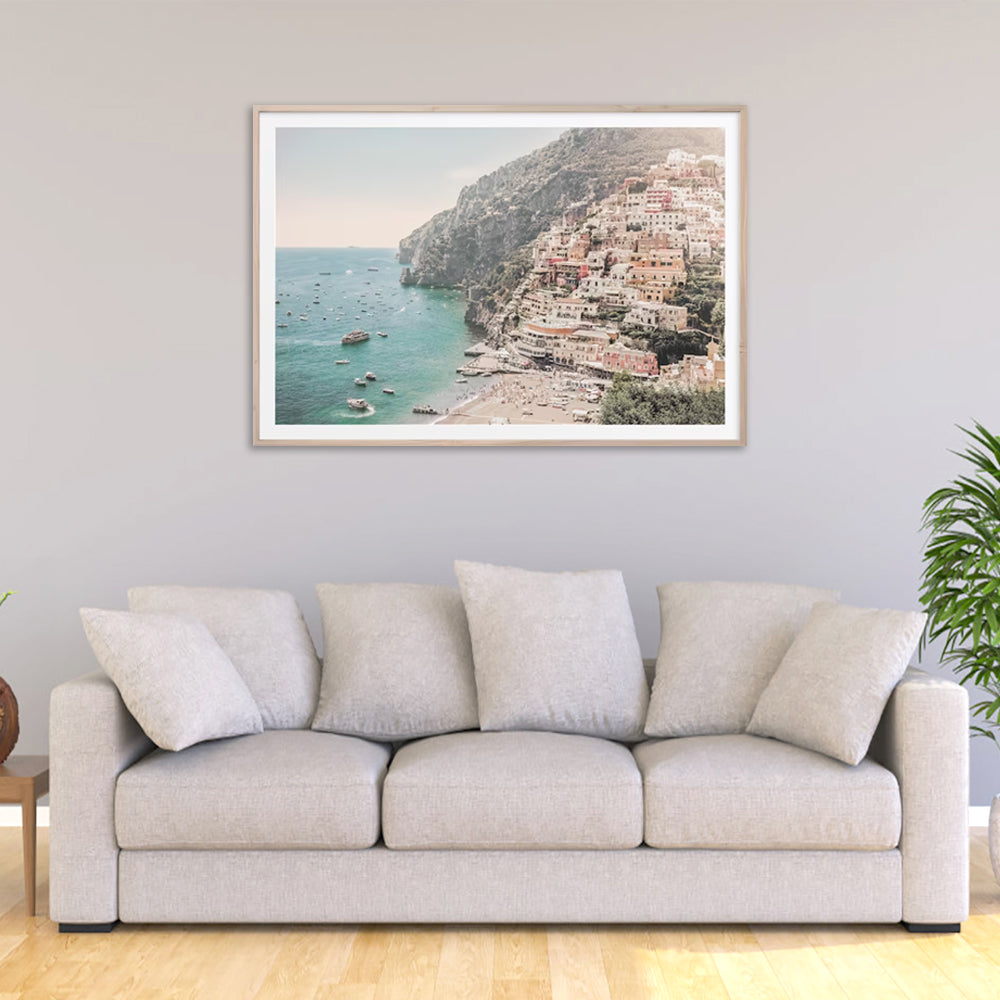 Amalfi Coast Canvas Wall Art with Wooden Frame - 90cm x 135cm