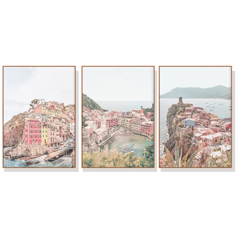 Cinque Terre Canvas Wall Art Set - 3 Framed Prints (70cm x 100cm)