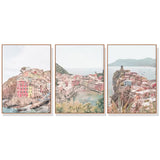 Cinque Terre Canvas Wall Art Set - 3 Framed Prints (70cm x 100cm)