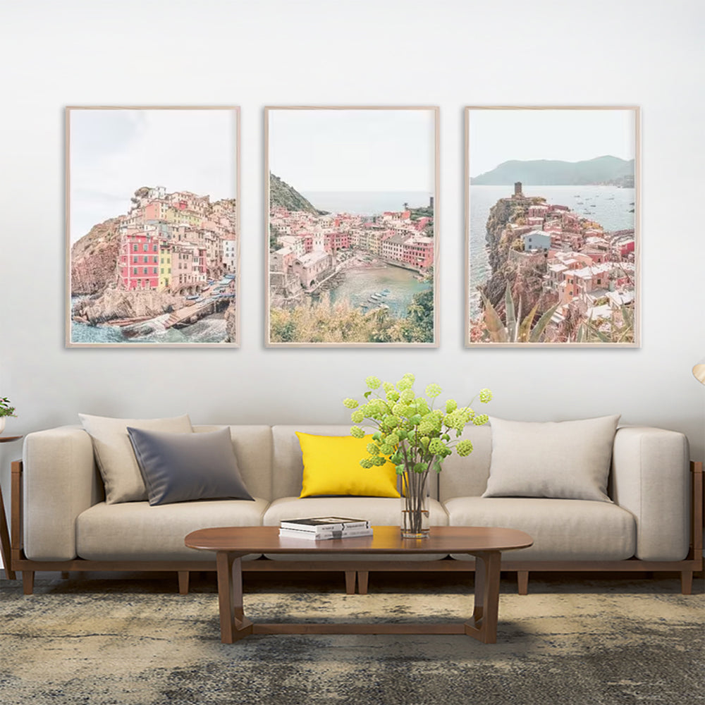 Cinque Terre Canvas Wall Art Set - 3 Framed Prints (70cm x 100cm)