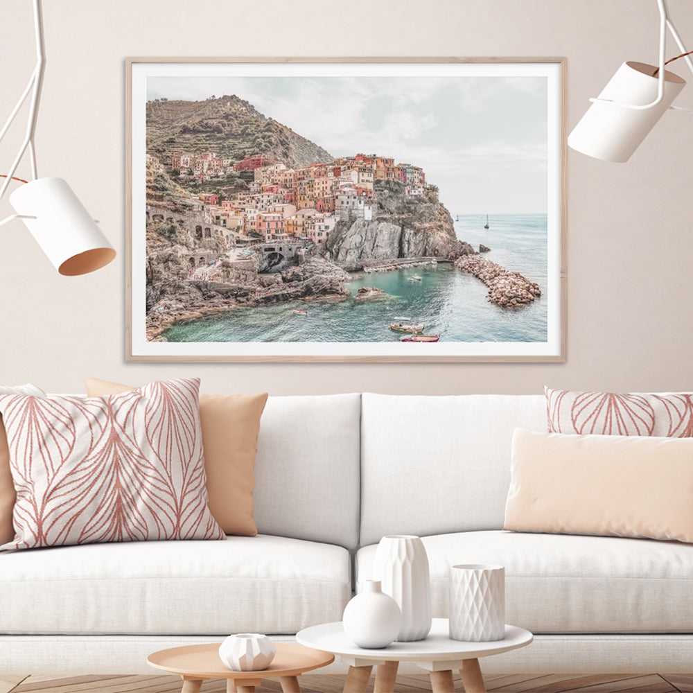 Stunning Cinque Terre Canvas Art with Wooden Frame - 100cm x 150cm