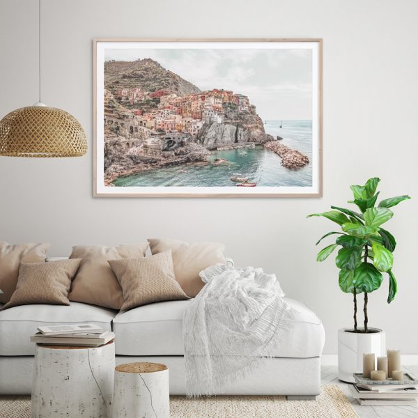 Stunning Cinque Terre Canvas Art with Wooden Frame - 100cm x 150cm