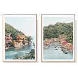 Coastal Elegance: 40x60cm Italy Canvas Wall Art Set with Wooden Frames