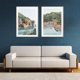 Coastal Elegance: 40x60cm Italy Canvas Wall Art Set with Wooden Frames