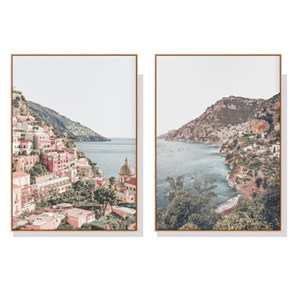 Italy Positano Canvas Wall Art Set - 80cm x 120cm Framed Prints