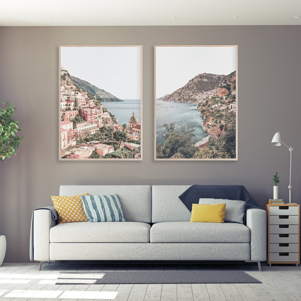 Italy Positano Canvas Wall Art Set - 80cm x 120cm Framed Prints