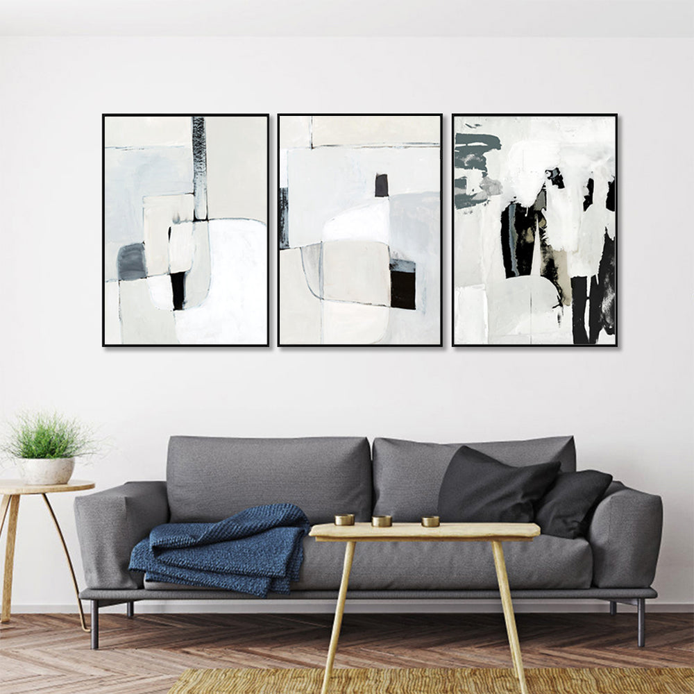 Elegant 3-Piece Black Framed Canvas Wall Art Set - 70cm x 100cm Soft Spoken Design