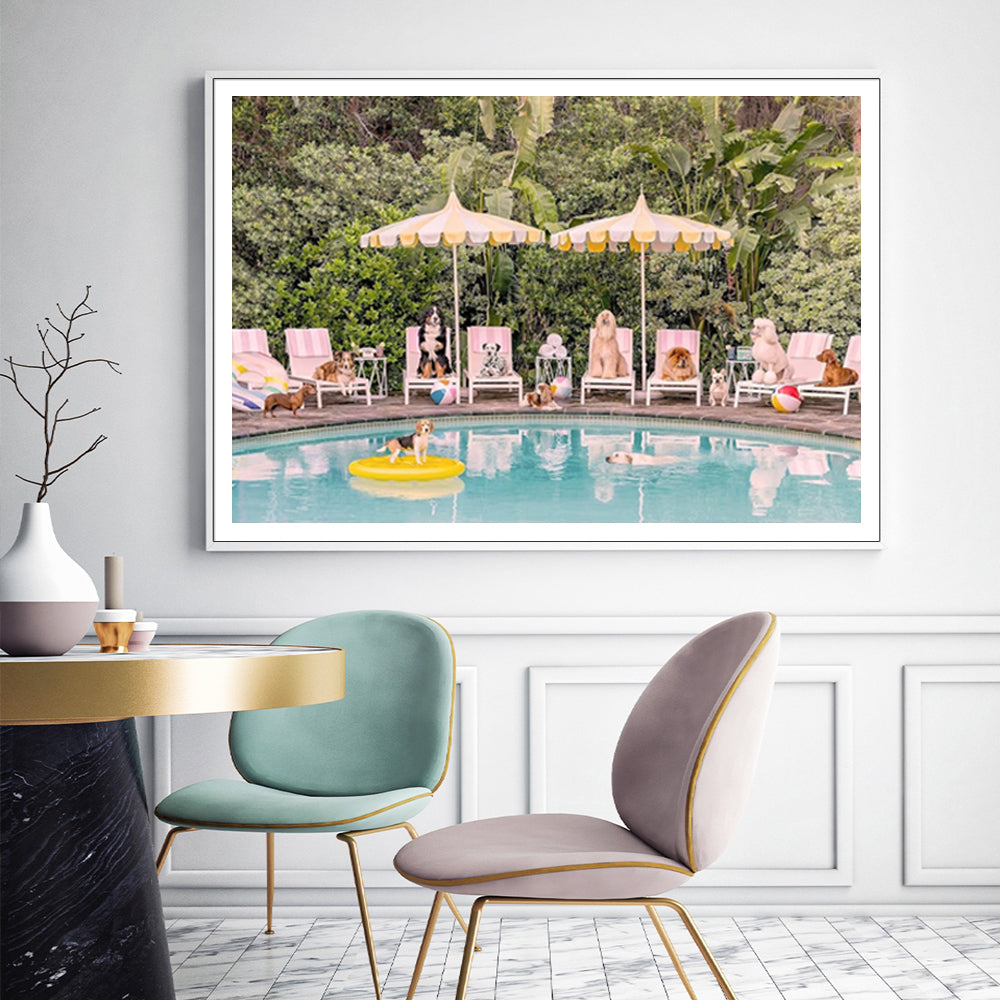 Canine Elegance: Framed 40cmx60cm Canvas Art of Dogs at the Beverly Hills Hotel