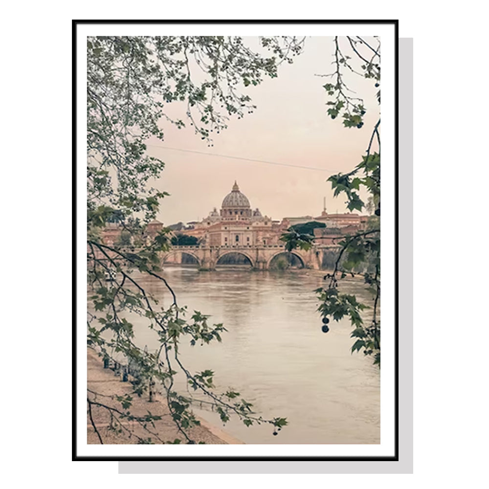 Rome Cityscape Canvas Wall Art with Black Floating Frame - 100cm x 150cm