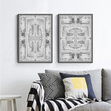 Black and White Patterned Canvas Wall Art Set - 50cm x 70cm with Black Frames