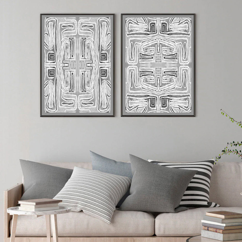 Black and White Patterned Canvas Wall Art Set - 50cm x 70cm with Black Frames