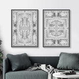 Black and White Patterned Canvas Wall Art Set - 50cm x 70cm with Black Frames