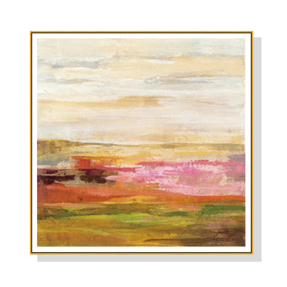 Canvas Art Print: 80cmx80cm Golden Framed Blooming Field