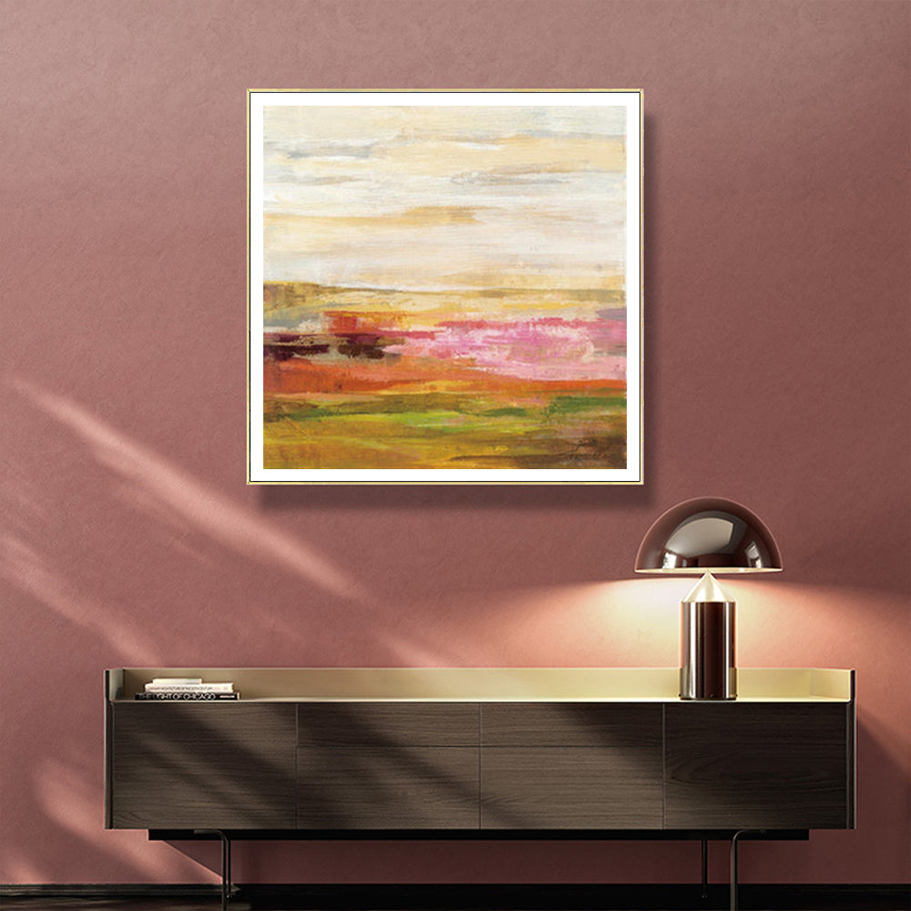 Canvas Art Print: 80cmx80cm Golden Framed Blooming Field