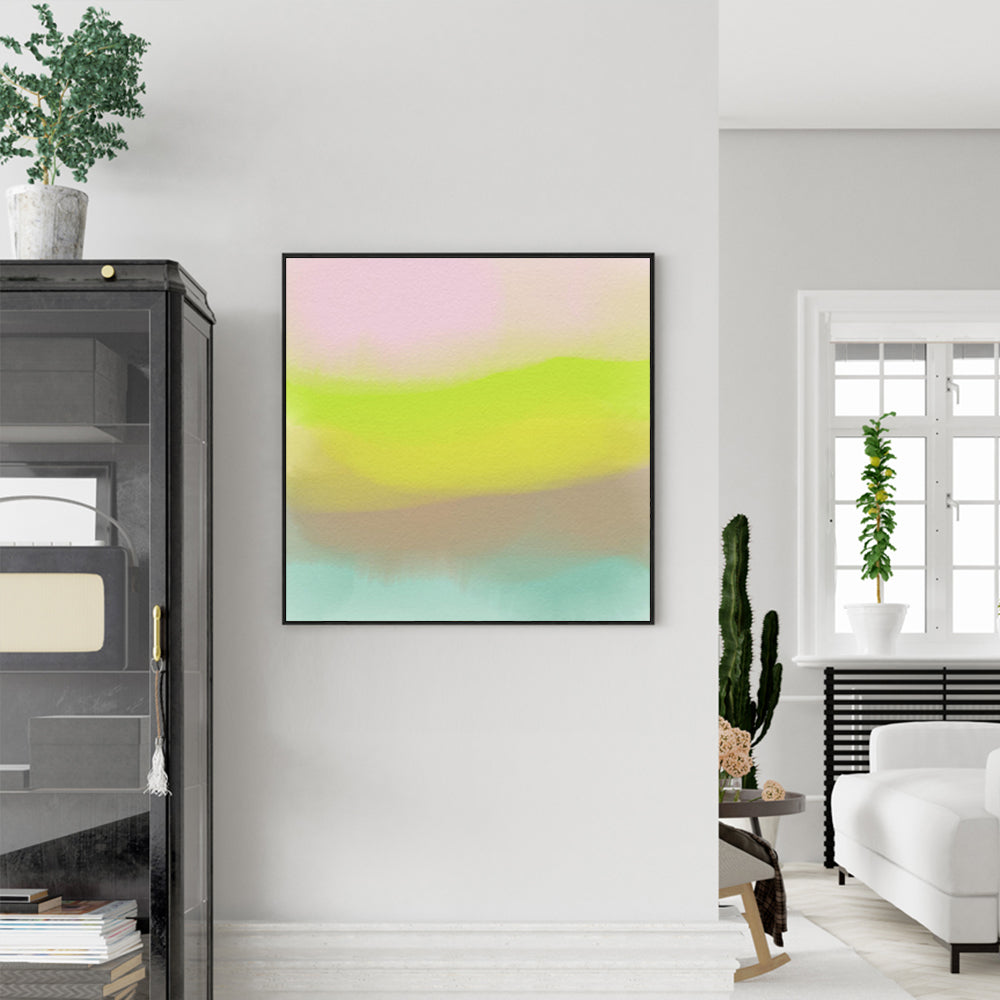 Colorful Abstract Watercolor Canvas Art with Black Floating Frame - 80cm x 80cm