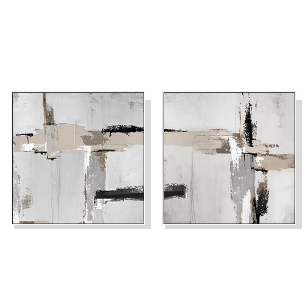 Neutral Abstract Wall Art Set - 60cmx60cm Canvas with White Floating Frame