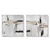 Neutral Abstract Wall Art Set - 60cmx60cm Canvas with White Floating Frame