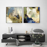 Abstract Blue Canvas Wall Art Set - 50cm x 50cm with Black Framed Design (2 Pieces)