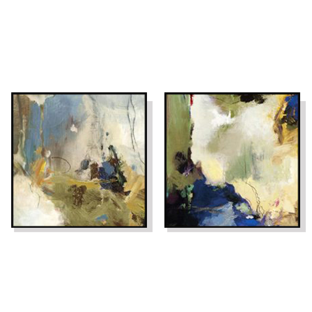 Abstract Blue Canvas Wall Art Set - 90cm x 90cm with Black Frames