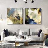 Abstract Blue Canvas Wall Art Set - 90cm x 90cm with Black Frames