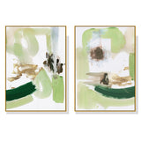 Abstract Green Mint Canvas Art Set with Gold Frames - 50cm x 70cm