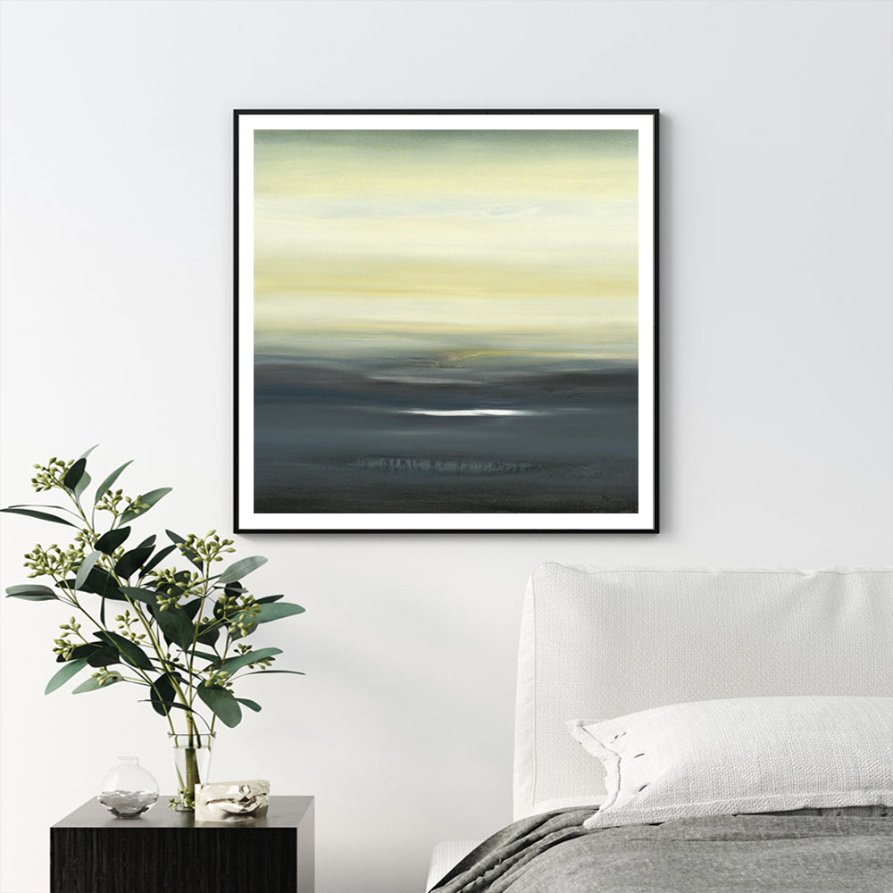 Serene Landscape Canvas Art with Black Floating Frame - 90cm x 90cm